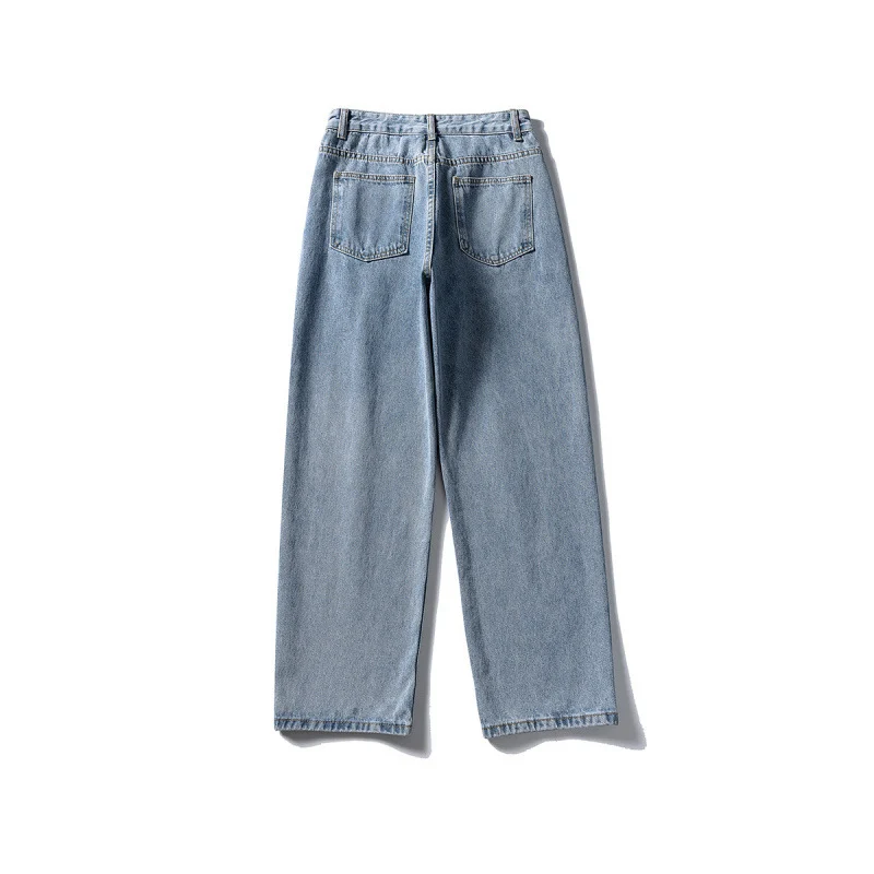 Damen Weitgeschnittene High-Waist Denim-Jeans mit geradem Bein Nord Taschen