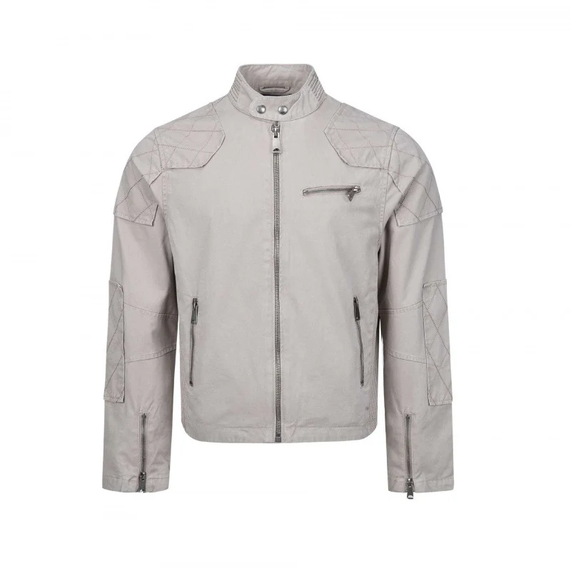 Herren Kurz geschnittene Biker‑inspirierte Baumwolljacke mit Stehkragen, Quilt‑Einsätzen und Reißverschlusstaschen Nord Taschen