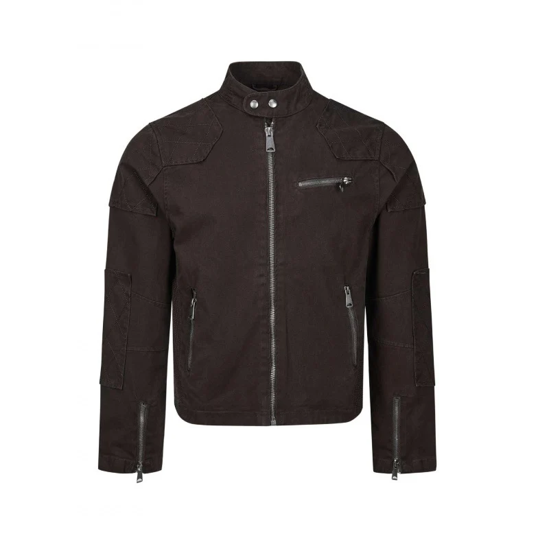 Herren Kurz geschnittene Biker‑inspirierte Baumwolljacke mit Stehkragen, Quilt‑Einsätzen und Reißverschlusstaschen Nord Taschen