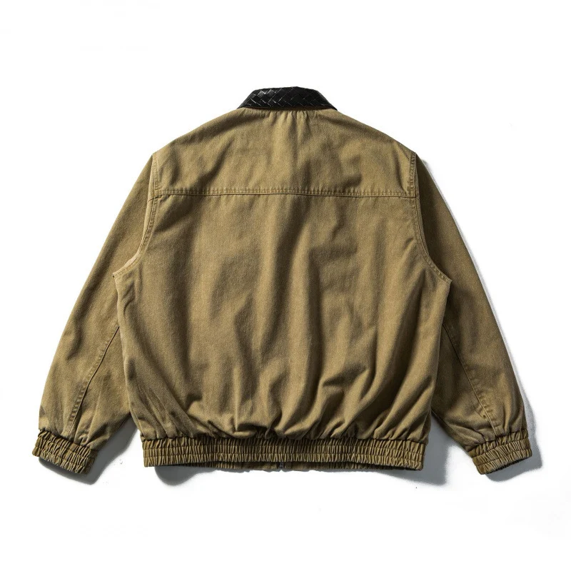 Herren Kastige Denim-Blousonjacke mit gesteppter Lederkragen und Elastikbund Nord Taschen