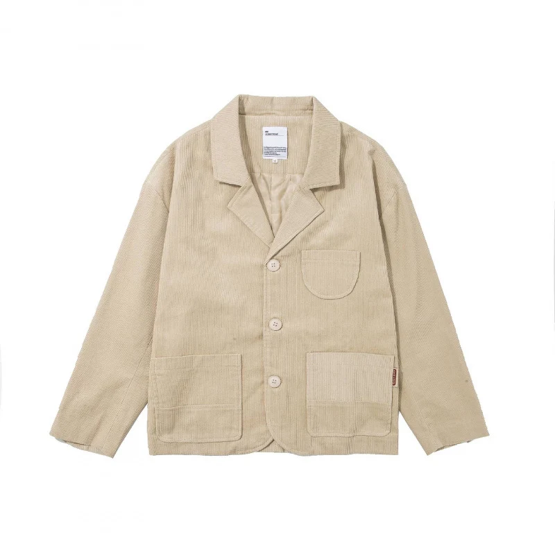 Herren Kastenförmiger Cord-Blouson mit Reverskragen, aufgesetzten Taschen und lockerer Silhouette Nord Taschen