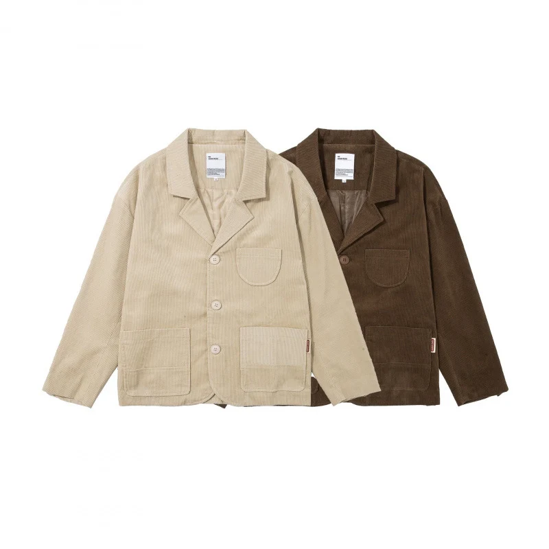 Herren Kastenförmiger Cord-Blouson mit Reverskragen, aufgesetzten Taschen und lockerer Silhouette Nord Taschen