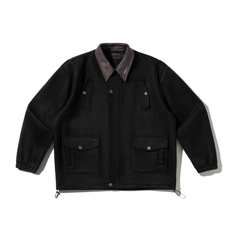 Herren Kastenförmige Wollmix-Blousonjacke mit Cordkragen, Pattentaschen und Tunnelzugsaum Nord Taschen
