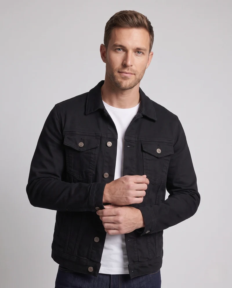 Herren Baumwoll-Denimjacke im Boxy‑Schnitt mit Clean‑Design, Brusttaschen und verstellbarem Saum Nord Taschen