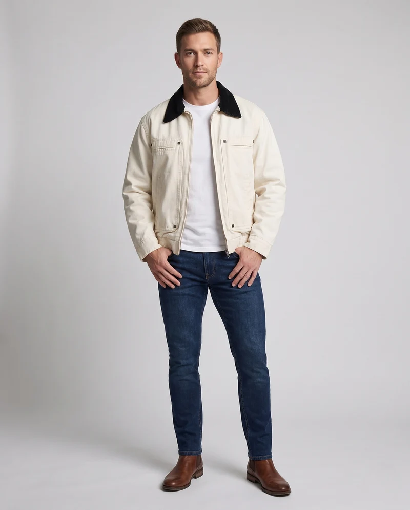 Herren Baumwoll-Canvas-Jacke mit Cordkragen, legerer Passform und elastischem Saum Nord Taschen