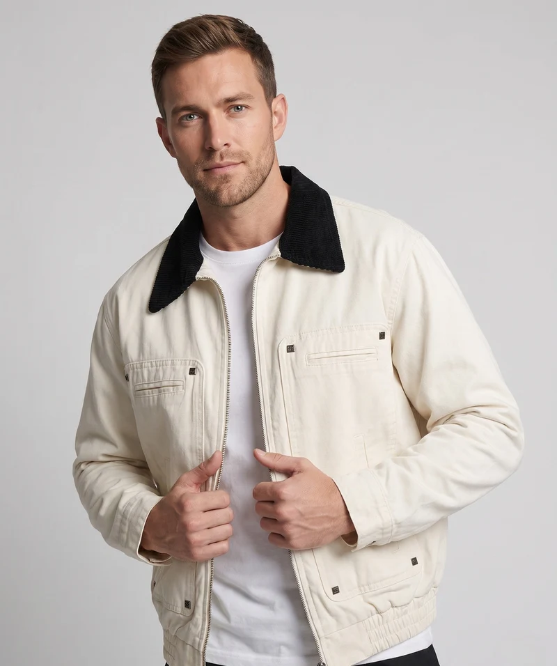 Herren Baumwoll-Canvas-Jacke mit Cordkragen, legerer Passform und elastischem Saum Nord Taschen