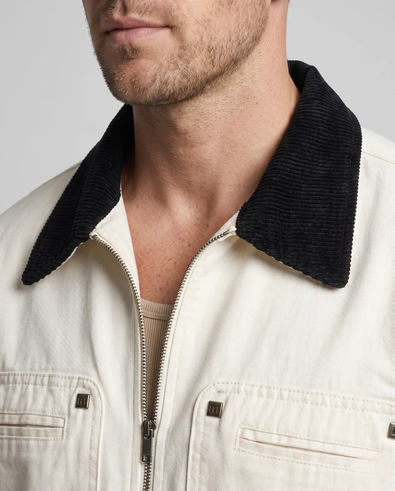 Herren Baumwoll-Canvas-Jacke mit Cordkragen, legerer Passform und elastischem Saum Nord Taschen