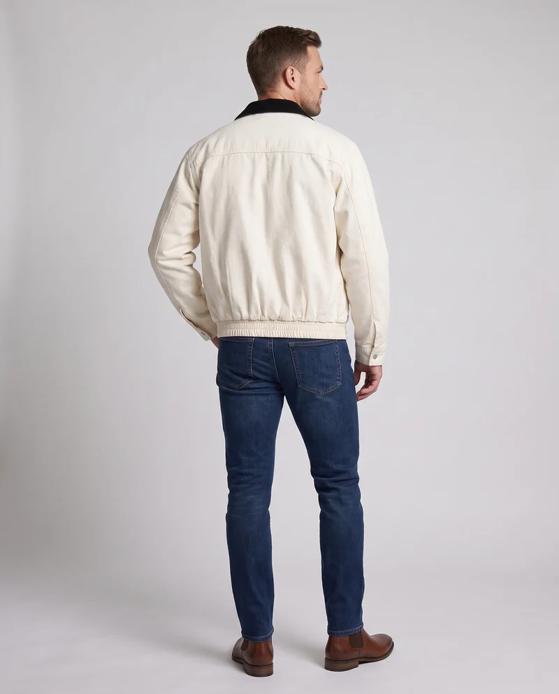Herren Baumwoll-Canvas-Jacke mit Cordkragen, legerer Passform und elastischem Saum Nord Taschen