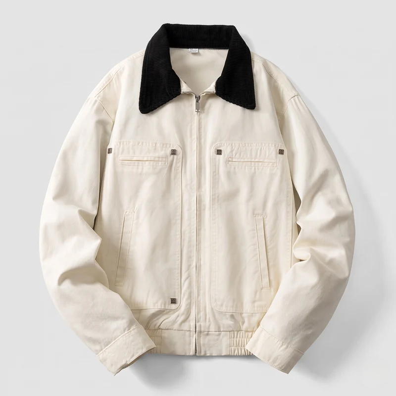 Herren Baumwoll-Canvas-Jacke mit Cordkragen, legerer Passform und elastischem Saum Nord Taschen