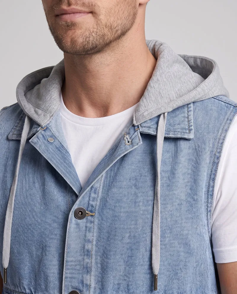 Herren Ärmellose Jeansweste mit Jersey-gefütterter Kapuze und aufgesetzten Utility-Taschen Nord Taschen