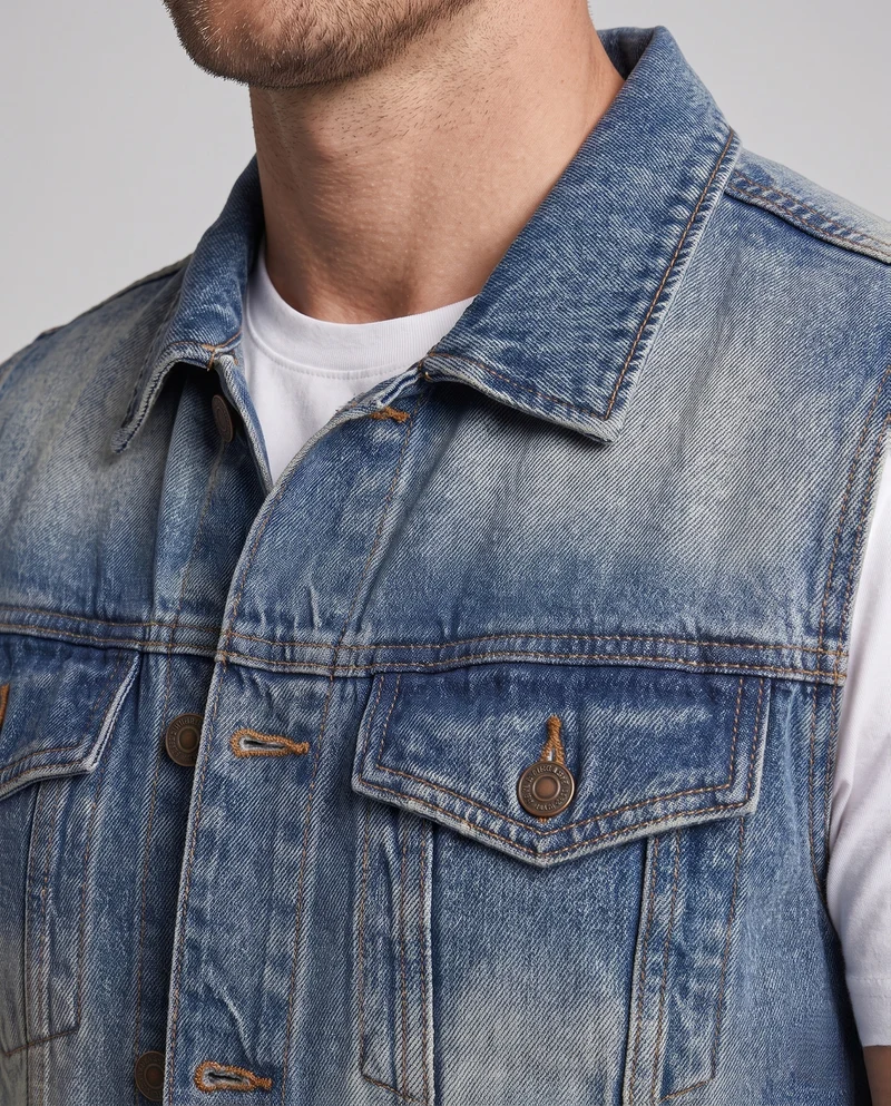 Herren Ärmellose Denim‑Weste im Slim‑Fit mit Brusttaschen Nord Taschen