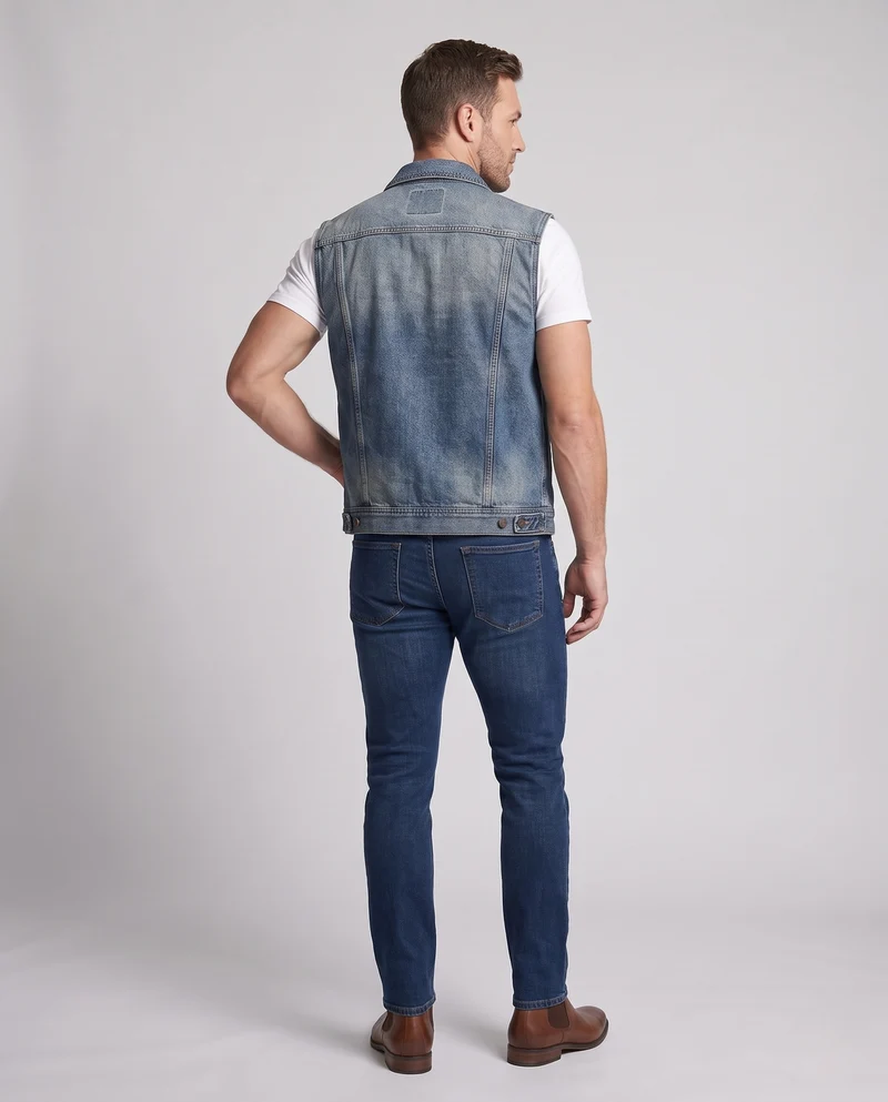 Herren Ärmellose Denim‑Weste im Slim‑Fit mit Brusttaschen Nord Taschen