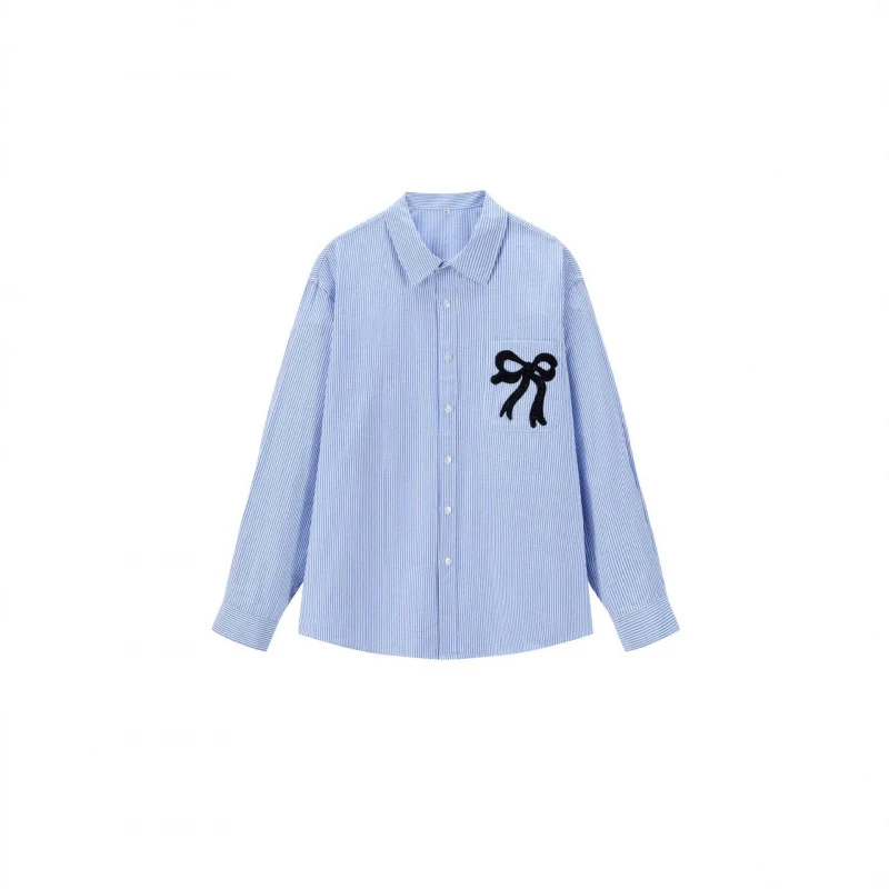 Damen Oversize-Casual-Hemd mit feinem Nadelstreifen und dekorativer Schleifen-Applikation Nord Taschen