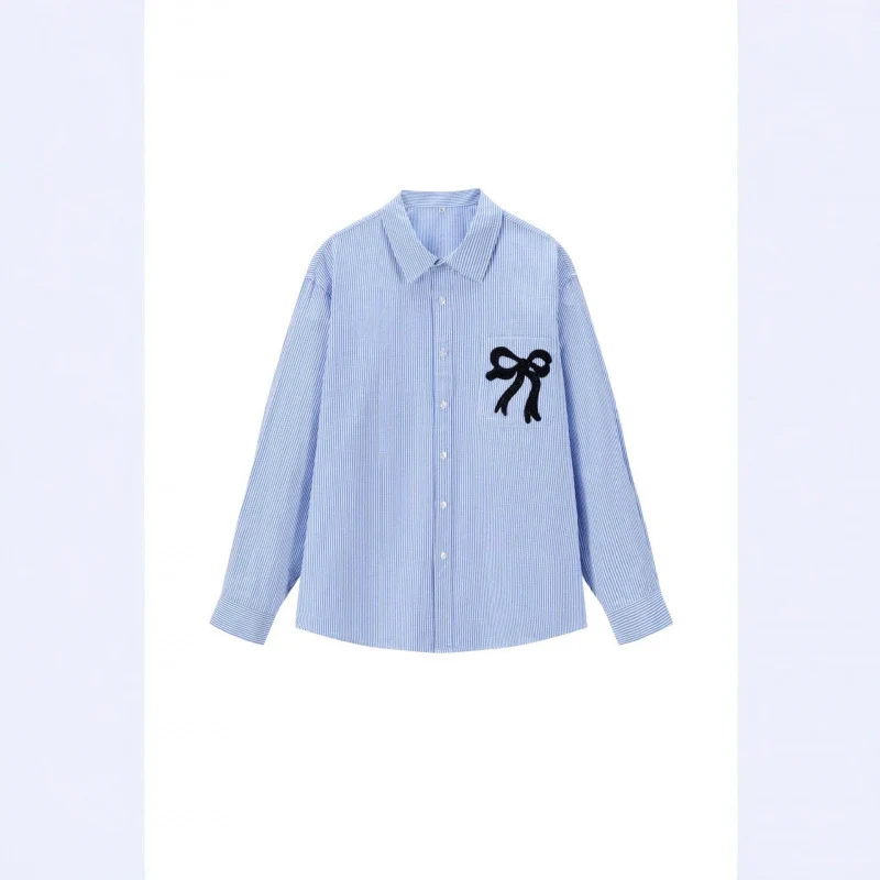 Damen Oversize-Casual-Hemd mit feinem Nadelstreifen und dekorativer Schleifen-Applikation Nord Taschen