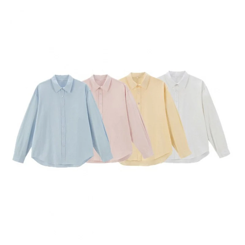 Damen Oversize-Baumwollhemd mit Kentkragen, Raglanärmeln und abgerundetem Saum Nord Taschen