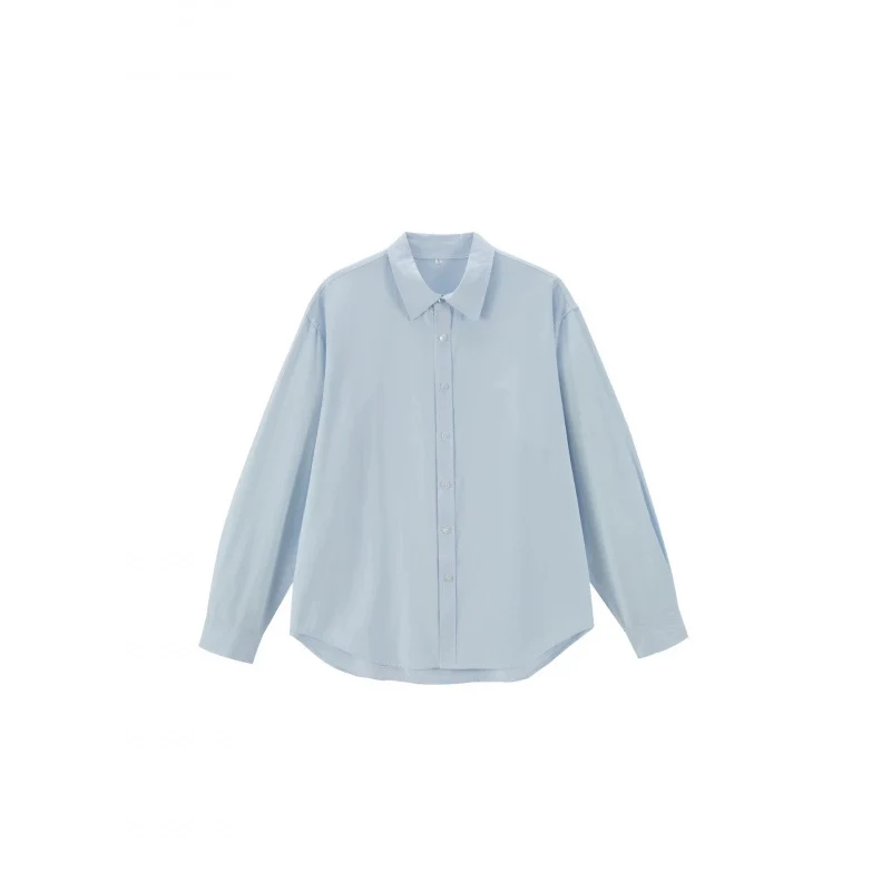 Damen Lockeres Oversize-Blusenhemd mit Kentkragen, durchgehender Knopfleiste und abgerundetem Saum Nord Taschen