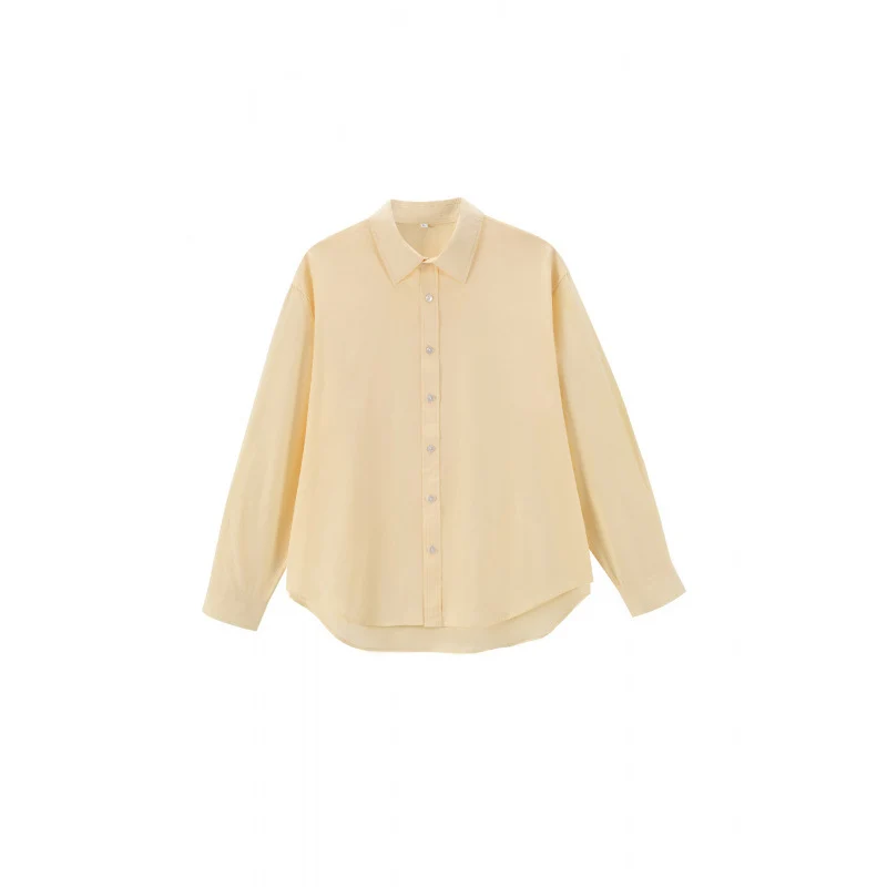 Damen Lockeres Oversize-Blusenhemd mit Kentkragen, durchgehender Knopfleiste und abgerundetem Saum Nord Taschen