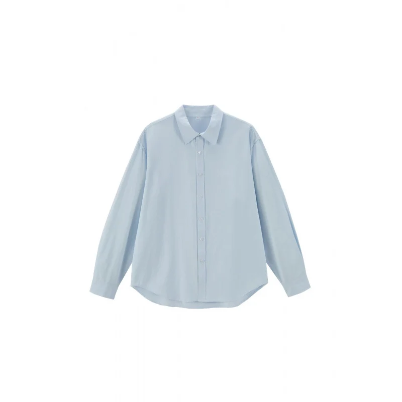 Damen Lockeres Oversize-Blusenhemd mit Kentkragen, durchgehender Knopfleiste und abgerundetem Saum Nord Taschen