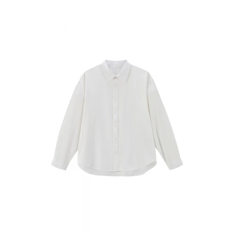 Damen Lockeres Oversize-Blusenhemd mit Kentkragen, durchgehender Knopfleiste und abgerundetem Saum Nord Taschen