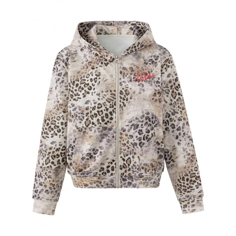Damen Leichter Kapuzen‑Zipcardigan im Leopardenmuster mit durchgehendem Reißverschluss Nord Taschen