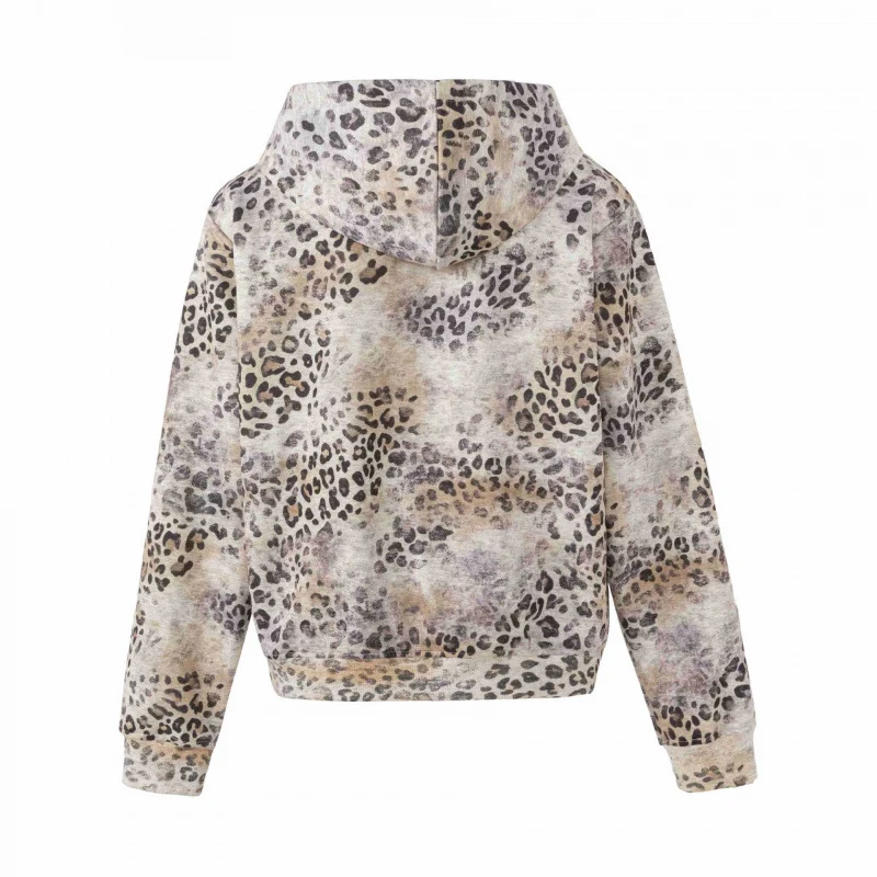 Damen Leichter Kapuzen‑Zipcardigan im Leopardenmuster mit durchgehendem Reißverschluss Nord Taschen