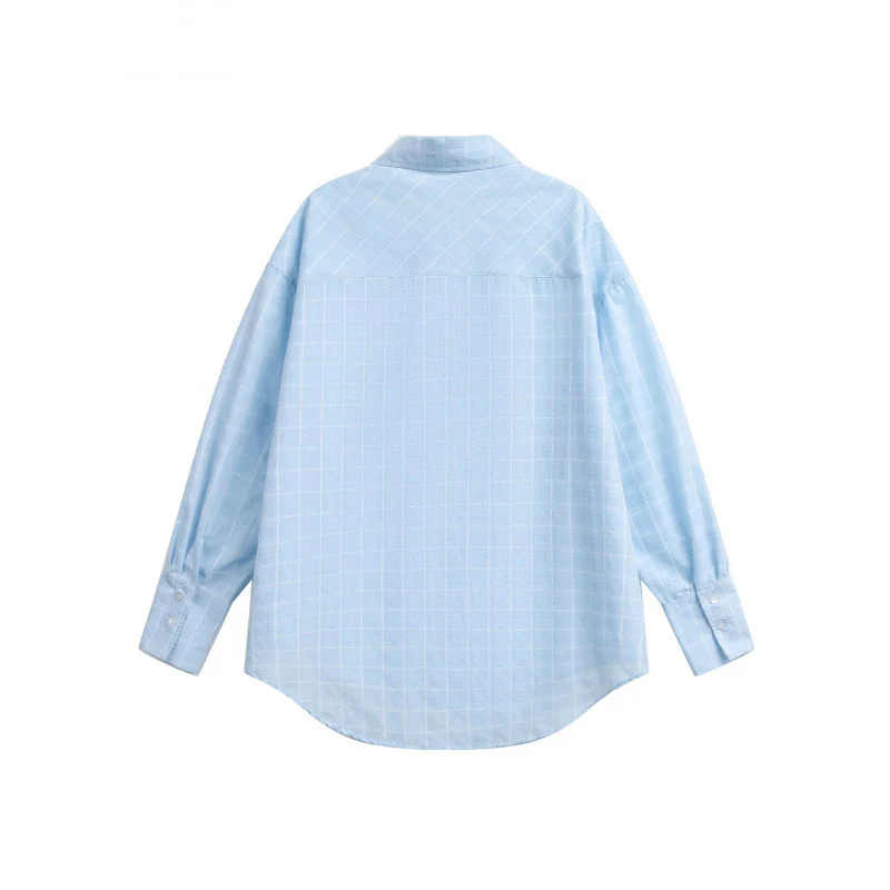 Damen Weites Oversize-Hemd aus leichter Baumwollmischung mit kariertem Muster Nord Taschen