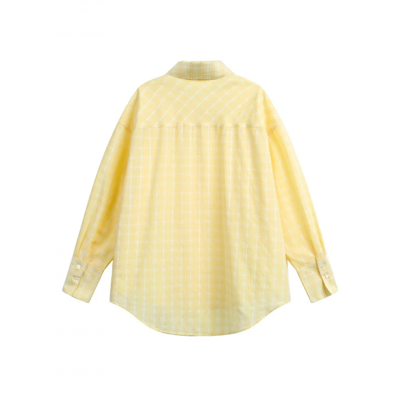 Damen Weites Oversize-Hemd aus leichter Baumwollmischung mit kariertem Muster Nord Taschen