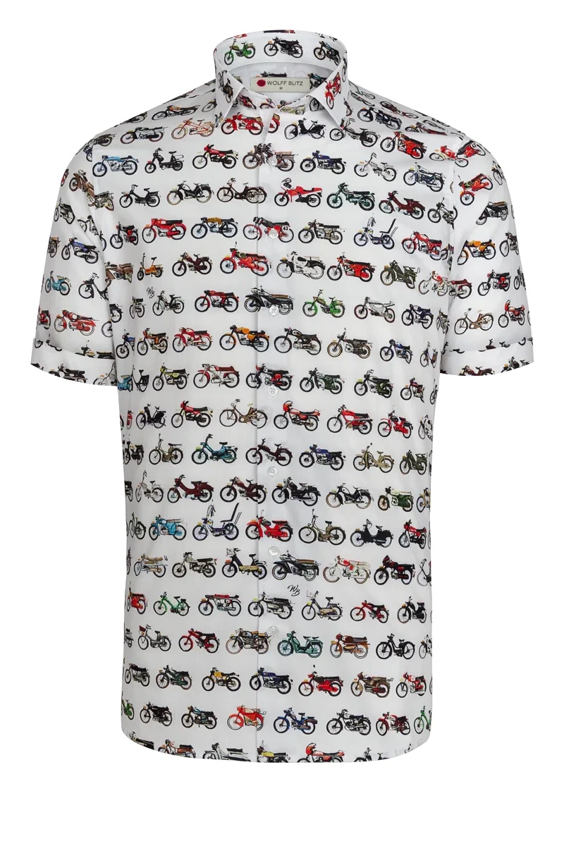 Checking Mopeds Short Sleeve Print Shirt for Men