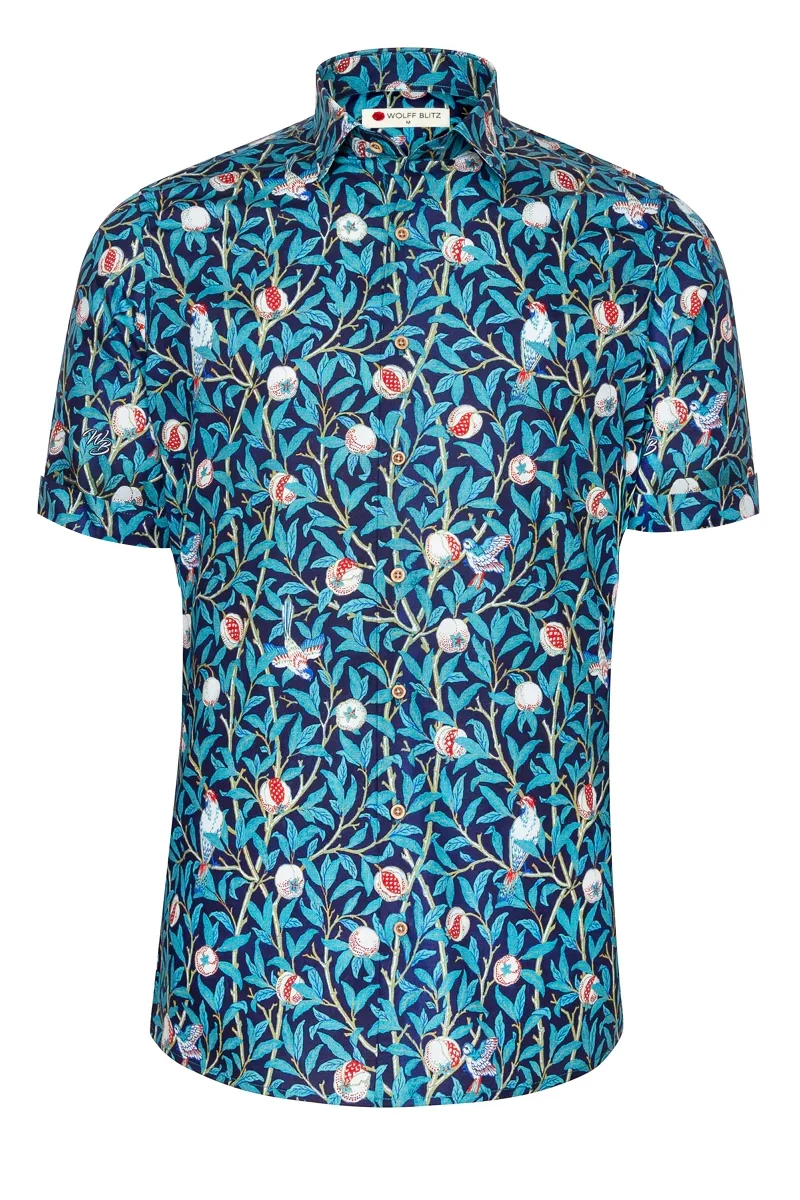 Bird and Pomegranate - William Morris Print Short Sleeve Print Shirt for Men