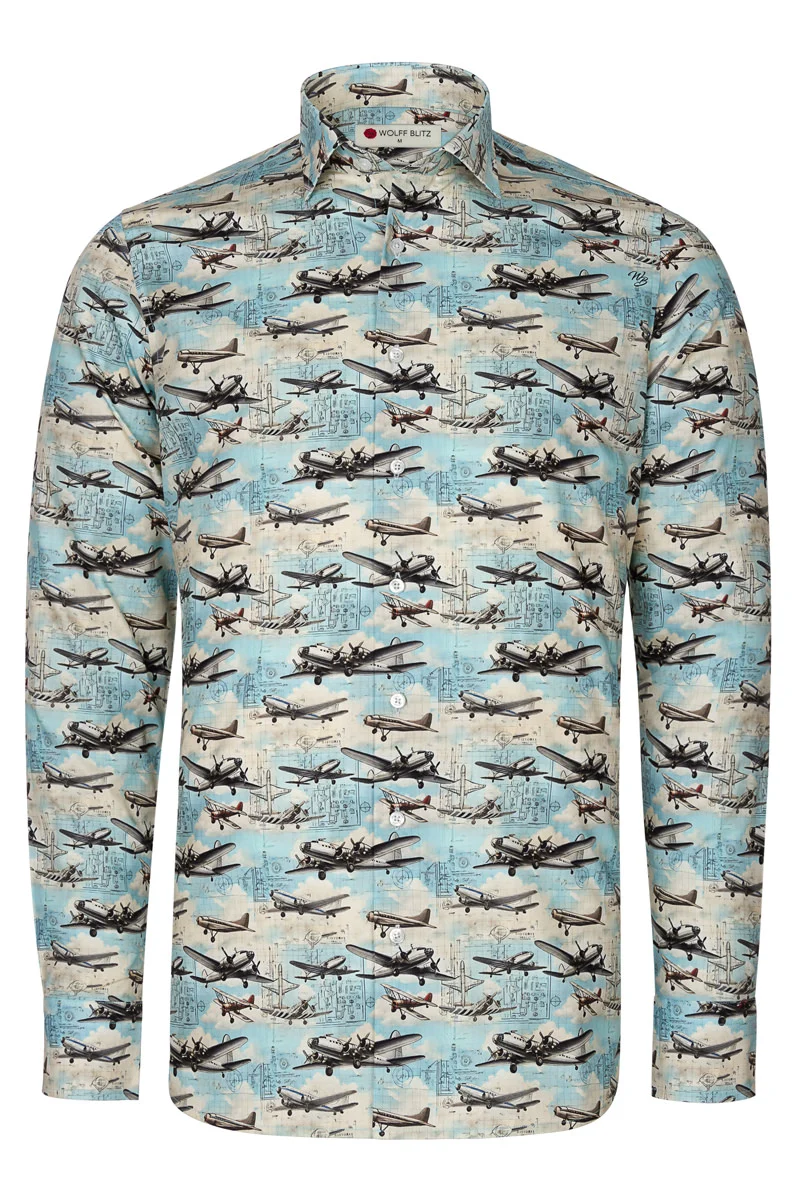 Maverick Airplanes Print Long Sleeve Shirt for Men