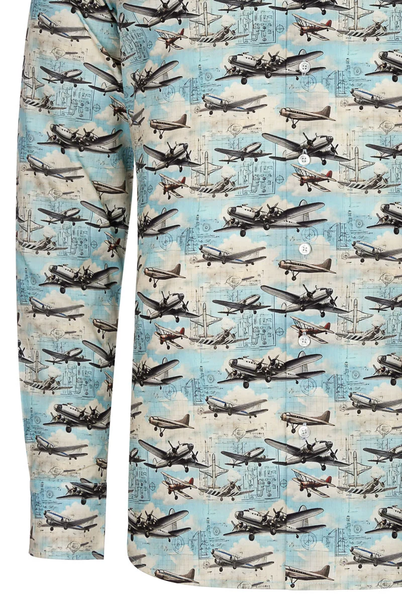 Maverick Airplanes Print Long Sleeve Shirt for Men