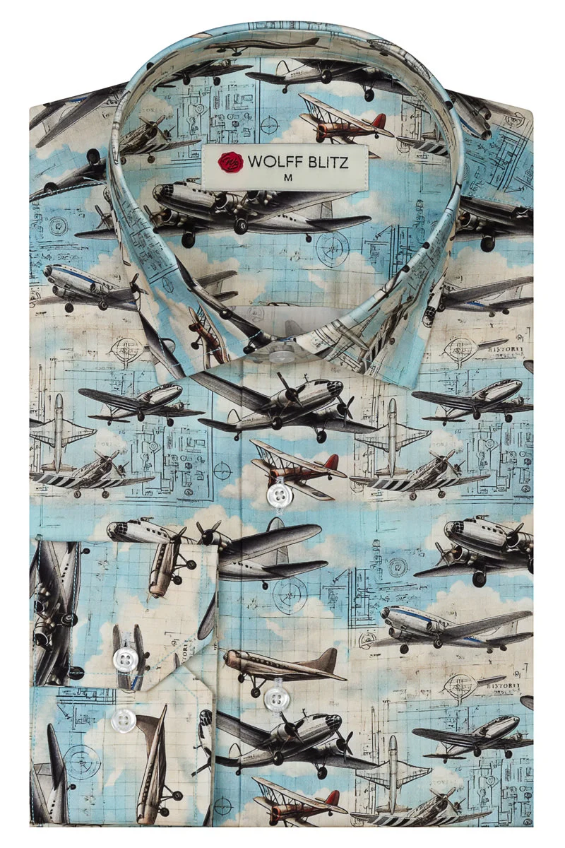 Maverick Airplanes Print Long Sleeve Shirt for Men