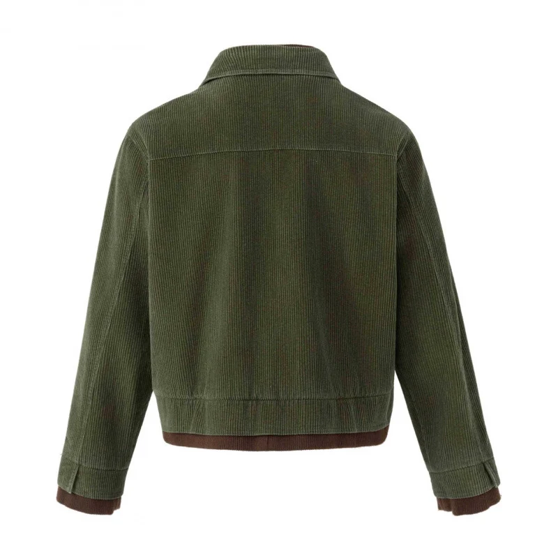Herren Kastenförmige Cord-Blousonjacke mit doppelter Front, Pattentaschen und geripptem Saum Nord Taschen