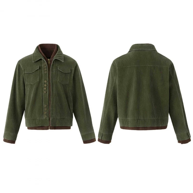 Herren Kastenförmige Cord-Blousonjacke mit doppelter Front, Pattentaschen und geripptem Saum Nord Taschen