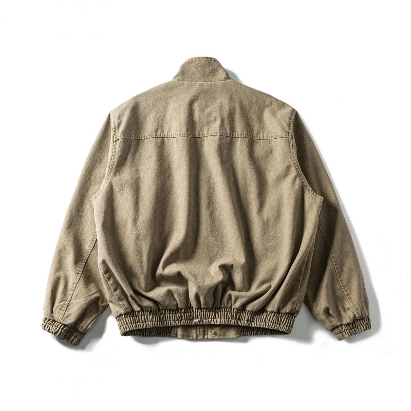 Herren Kastenförmige Canvas-Blousonjacke mit Cordbesatz, Stehkragen und elastischem Saum Nord Taschen