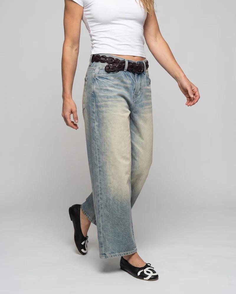 Damen Weitgeschnittene Cropped Denim-Jeans mit Vintage-Waschung Nord Taschen
