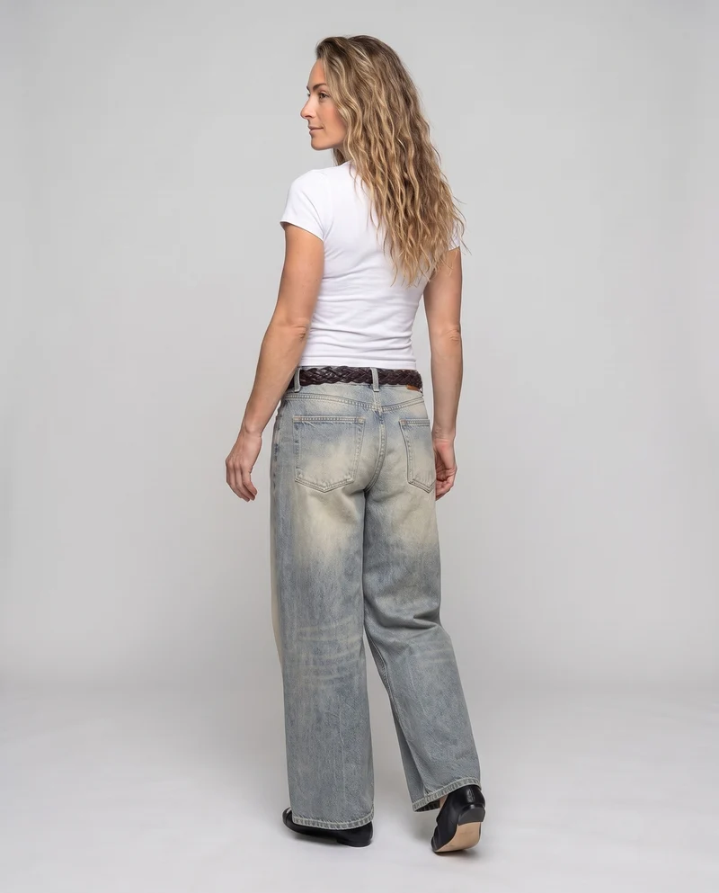 Damen Weitgeschnittene Cropped Denim-Jeans mit Vintage-Waschung Nord Taschen