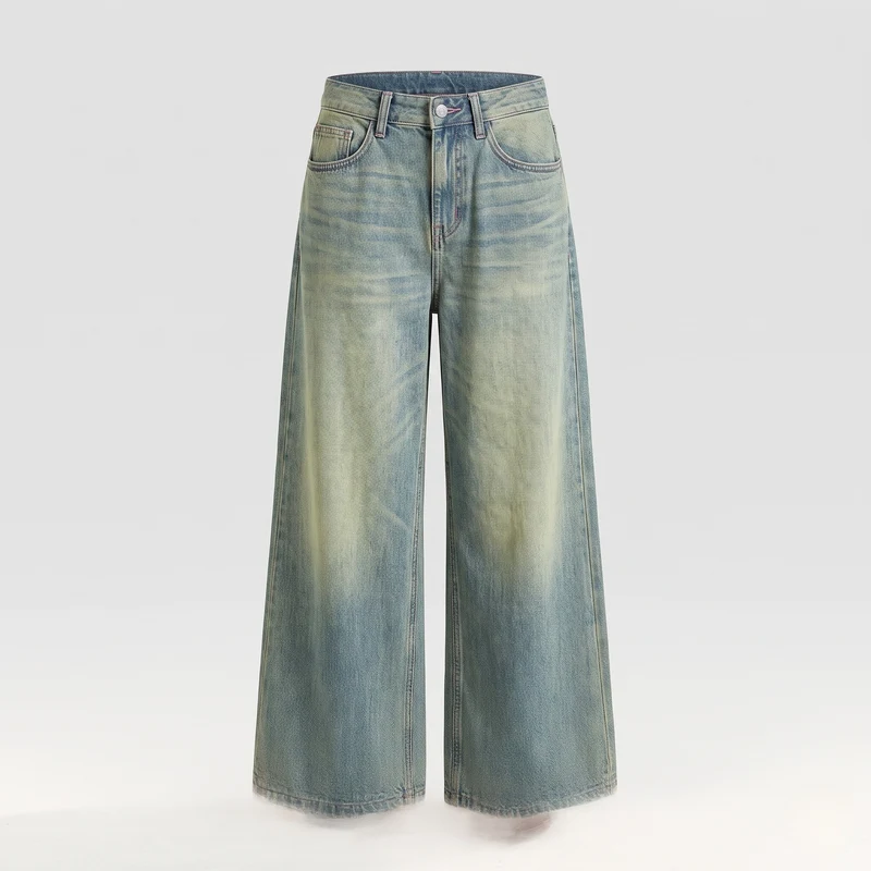 Damen Weitgeschnittene Cropped Denim-Jeans mit Vintage-Waschung Nord Taschen