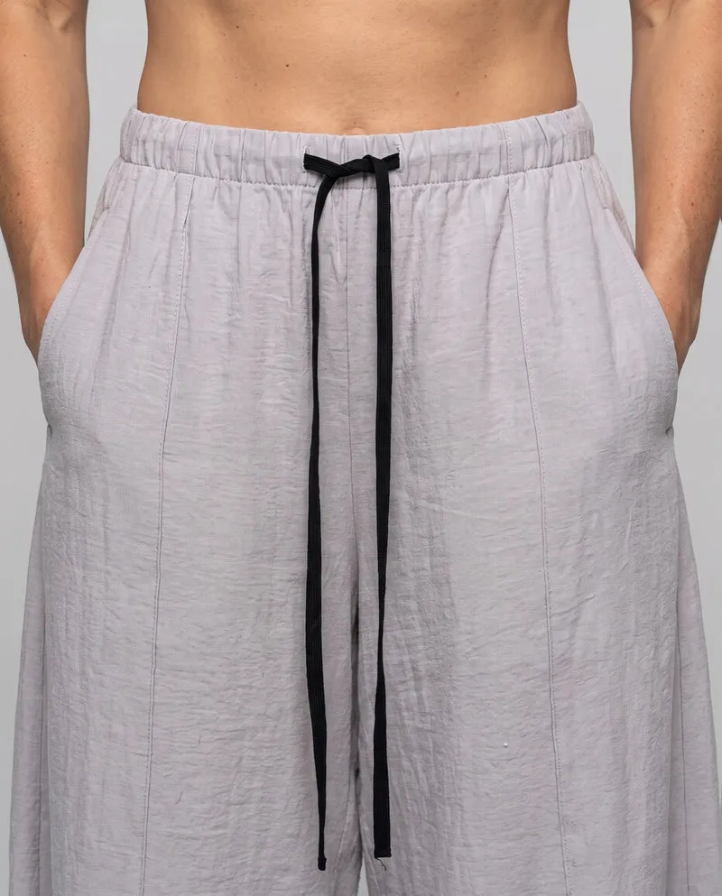 Damen Weite Leinenhose mit elastischem Tunnelzugbund und langen Kordeln Nord Taschen