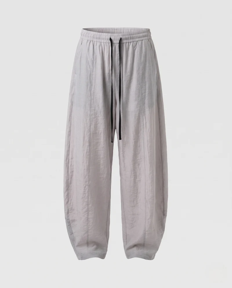 Damen Weite Leinenhose mit elastischem Tunnelzugbund und langen Kordeln Nord Taschen