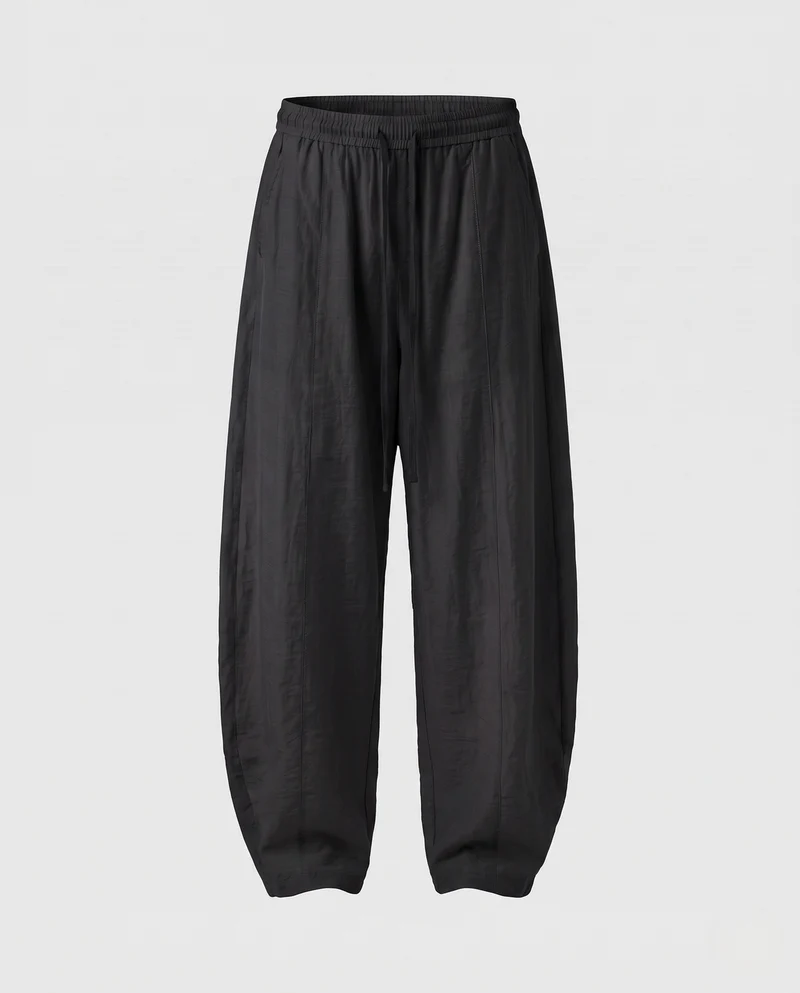Damen Weite Leinenhose mit elastischem Tunnelzugbund und langen Kordeln Nord Taschen