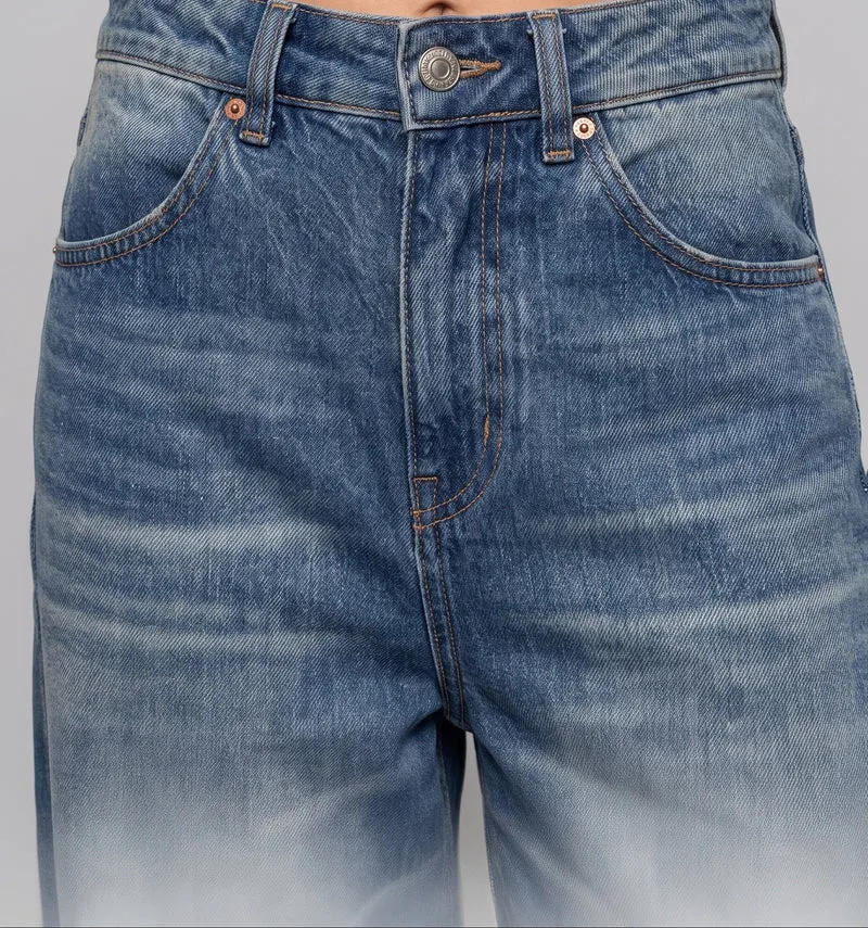 Damen weite Jeanshose mit hohem Bund und markanter Seitennaht Nord Taschen
