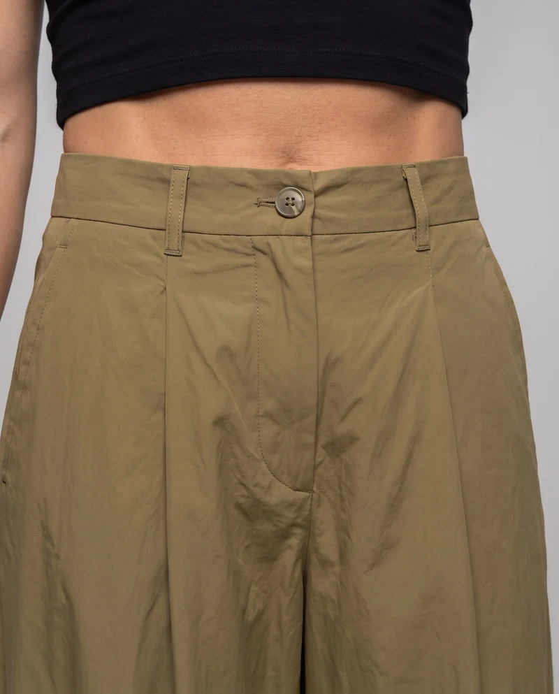 Damen Weite High‑Waist Haremhose mit Kellerfalten und Bündchen Nord Taschen
