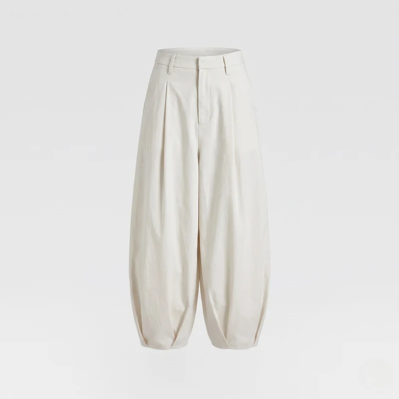 Damen Weite High‑Waist Haremhose mit Kellerfalten und Bündchen Nord Taschen