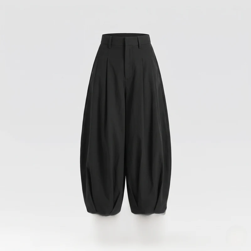 Damen Weite High‑Waist Haremhose mit Kellerfalten und Bündchen Nord Taschen