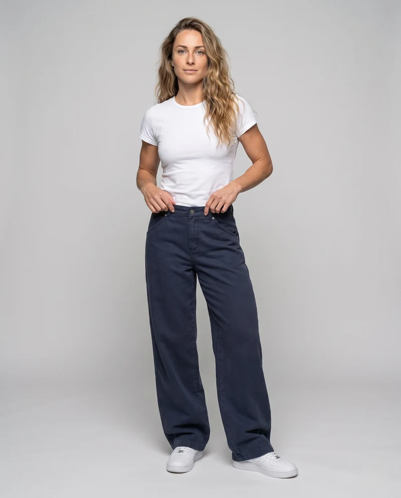 Damen Weite High‑Waist Baumwollhose mit Cargo‑Inspiration und weitem Bein Nord Taschen