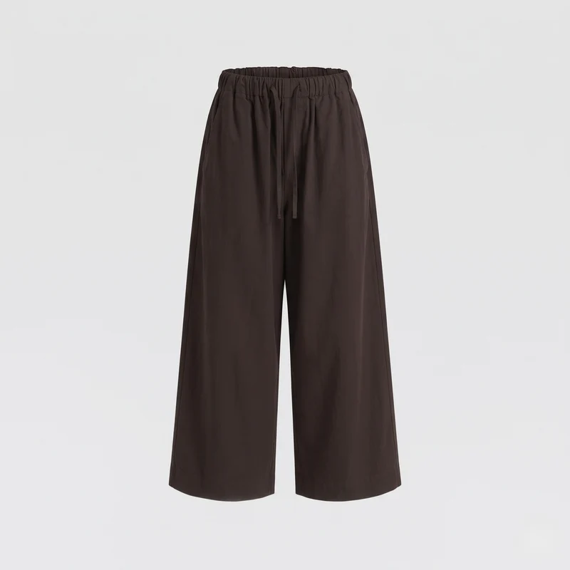 Damen Weite Cropped-Hose mit elastischem Rüschbund und aufgesetzter Gesäßtasche Nord Taschen