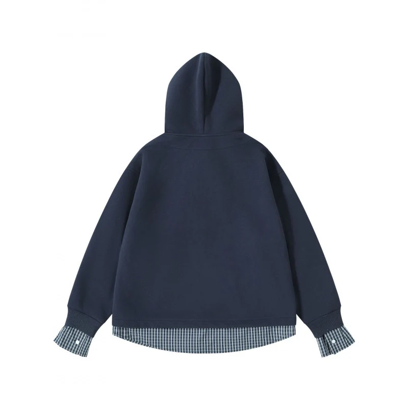Damen Layering-Hoodie mit eingesetztem Hemdkragen, karierter Saum- und Manschettenoptik Nord Taschen