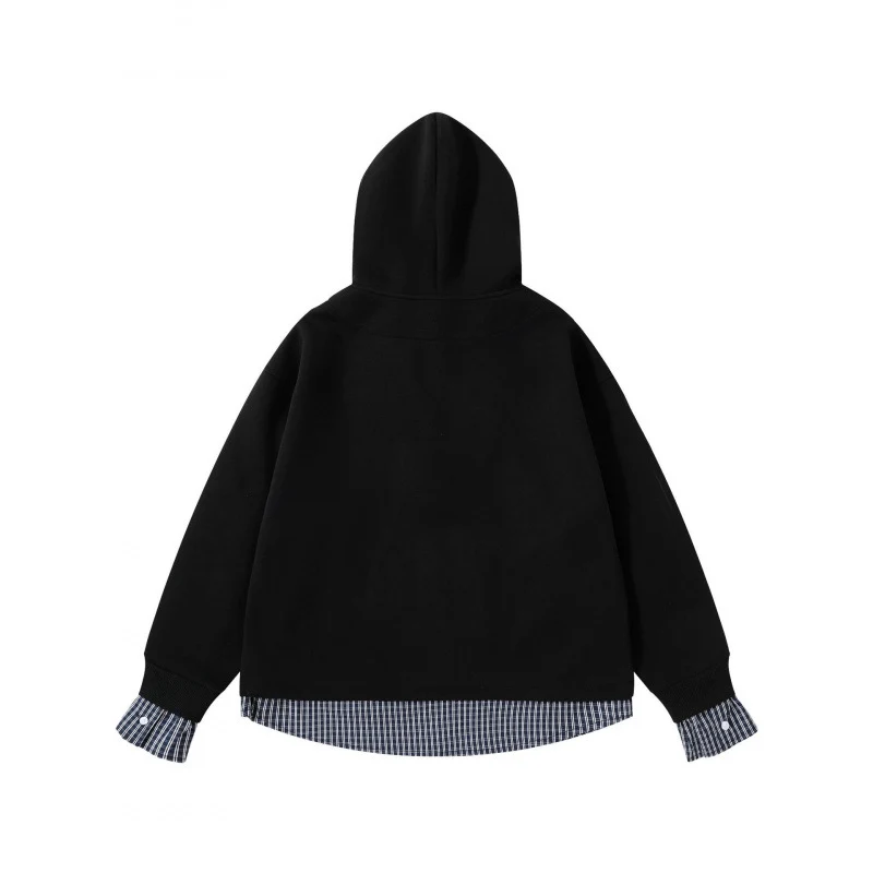 Damen Layering-Hoodie mit eingesetztem Hemdkragen, karierter Saum- und Manschettenoptik Nord Taschen