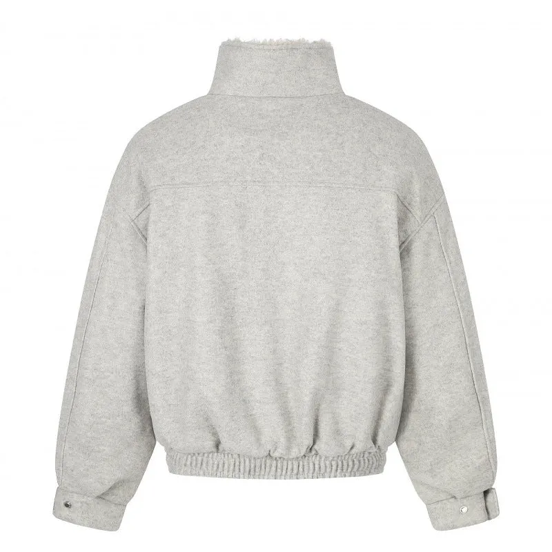 Damen Kurzer Wollmix‑Blouson im Flight‑Style mit Teddyfutter und aufgesetzten Pattentaschen Nord Taschen